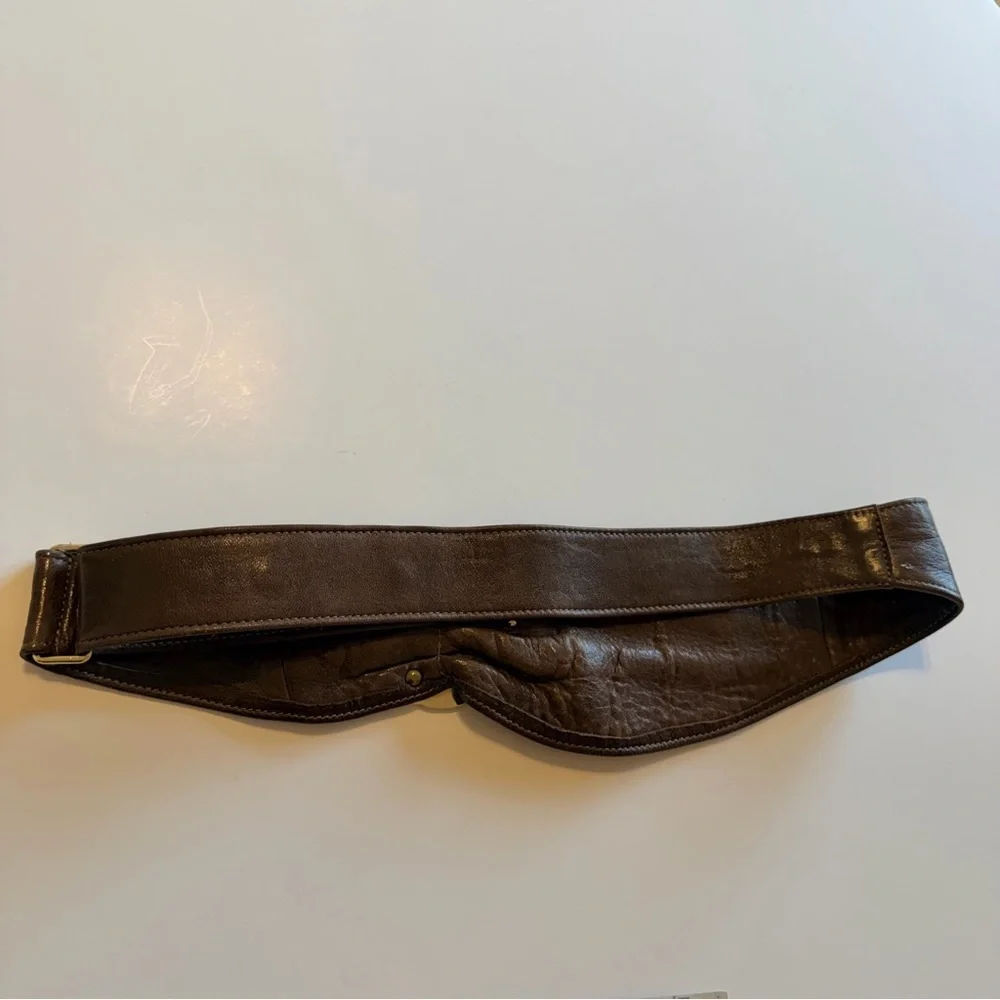 90s Vintage asymmetric waist belt, buttery soft leather, brown, snaps closure, S